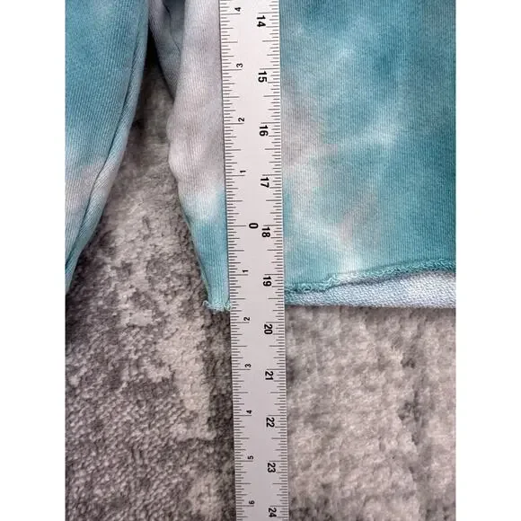 Cotton Citizen Hoodie Large Womens Blue Green Tie Dye 1/2 Zip Crop Sweatshirt - Picture 6 of 8